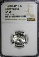 India-British George VI Silver 1940 (B) 1/4 Rupee NGC MS63 KM# 545 (020)