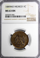 Mexico SECOND REPUBLIC Copper 1889 Mo 1 Centavo NGC MS63 BN   KM# 391.6 (006)