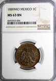 Mexico SECOND REPUBLIC Copper 1889 Mo 1 Centavo NGC MS63 BN   KM# 391.6 (006)