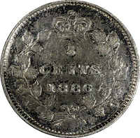 Canada Victoria Silver 1886 5 Cents Small "6" VF  KM# 2 (19 481)