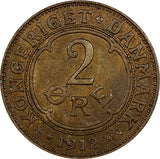 Denmark Frederik VIII Bronze 1912 VBP; GJ  2 Ore Choice XF KM# 805