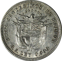 Panama Balboa Silver 1904 10 Centesimos 1 Year Type aUNC KM# 3 (19 318)