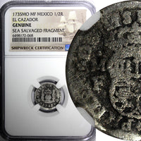 Mexico SPANISH COLONY Philip V Silver 1735 MO MF 1/2 Real NGC GRADED KM# 65 (68)