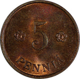 Finland Copper 1930 5 Penniä Better Date BU KM# 22 (20 209)