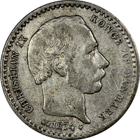 DENMARK Christian IX Silver 1874 CS 25 Øre RARE DATE KM# 796.1 (10 481)