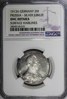 Germany PRUSSIA Wilhelm II Silver 1913 A 2 Mark NGC UNC DETAILS KM# 533 (010)