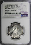 Germany PRUSSIA Wilhelm II Silver 1913 A 2 Mark NGC UNC DETAILS KM# 533 (010)