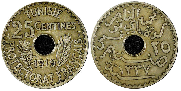 Tunisia Muhammad V  AH1337 1919 25 Centimes  KM# 244 (21 747)