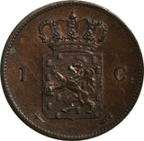 Netherlands William III Copper 1863 Sword 1 Cent UNC Red-Brown KM# 100