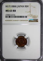 Japan MEIJI (1867-1912) Copper M17 (1884) Rin NGC MS63 RB Y# 15 (014)