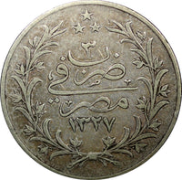 EGYPT Muhammad V Silver 1327/3 H ( 1911 ) 20 Qirsh CROWN Heaton 40mm KM# 310 (7)