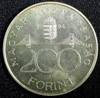 HUNGARY Silver 1994 200 Forint D. Ferenc 1803-1876 UNC KM# 707 (23 873)
