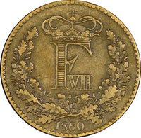 Denmark Frederik VII Bronze 1860 1 Skilling Rigsmont KM# 763 (21 383)