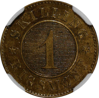 Denmark Frederik VII Bronze 1856 (ORB) 1 Skilling Rigsmont NGC AU58 BN KM# 763