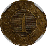 Denmark Frederik VII Bronze 1856 (ORB) 1 Skilling Rigsmont NGC AU58 BN KM# 763