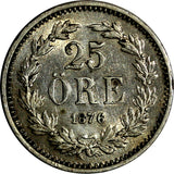 SWEDEN Oscar II Silver 1876 ST  25 Ore XF  KM# 738 (15 570)