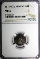 Mexico SPANISH COLONY Ferdinand VII 1814 MO JJ 1/2 Real NGC AU55 TONED KM# 73(7)