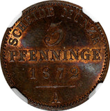 Germany PRUSSIA Wilhelm I 1872 A 3 Pfennig NGC MS65 RB TOP GRADED KM# 482 (031)