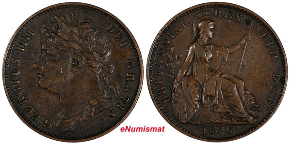 Great Britain George IV Copper 1826 Farthing KM# 677 (20 378)