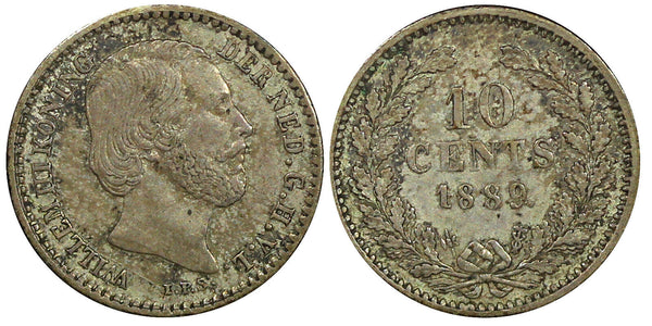 NETHERLANDS William III Silver 1889 10 Cents  KM# 80 (22 483)
