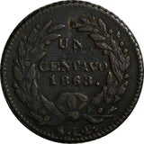 Mexico Copper 1863 SLP 1 Centavo San Luis Potosi  SCARCE KM#390.1