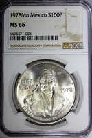 Mexico ESTADOS UNIDOS MEXICANOS Silver 1978 Mo 100 Pesos NGC MS66 KM# 483.2 (03)