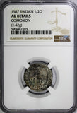 SWEDEN Johan III (1568-1592) Silver 1587 1/2 Ore NGC AU DETAILS MB# 162 (19)