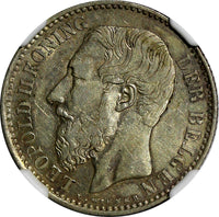 Belgium Leopold II Silver 1886 Franc Flimish NGC XF45 KEY DATE SCARCE KM29.1/043