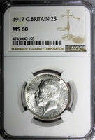 GREAT BRITAIN George V (1910-1936) Silver 1917 1 FLORIN NGC MS60 WWI KM# 817 (3)