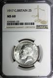GREAT BRITAIN George V (1910-1936) Silver 1917 1 FLORIN NGC MS60 WWI KM# 817 (3)