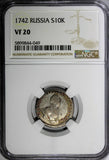 Russia Elizabeth Silver 1742 Grivennik 10 Kopecks NGC VF20 RARE VARIETY C# 16(9)