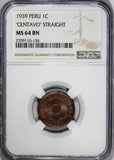 PERU 1939 1 Centavo "CENTAVO " Straight LARGE DATE NGC MS64 BN KM# 208.2 (136)