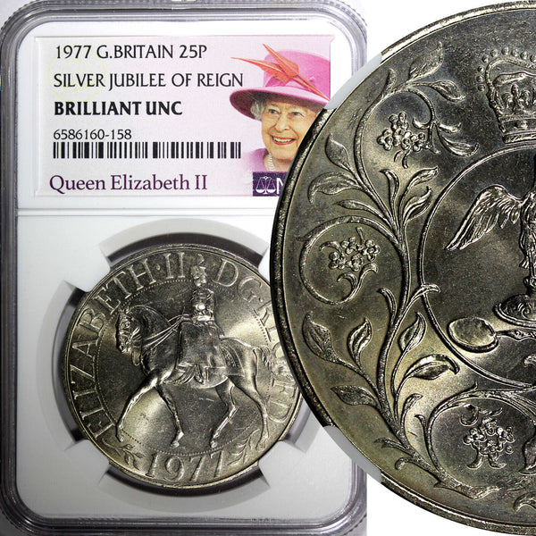 Great Britain Elizabeth II Jubilee 1977 25 Pence NGC BRILLIANT UNC KM# 920 (8)