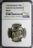 Indonesia 1978 100 Rupiah NGC MS64 Forestry for Prosperity 28.5mm KM# 42