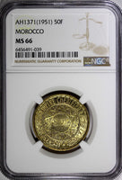 Morocco Mohammed V 1371 (1951) 50 Francs Paris Mint NGC MS66 GEM BU Y# 51 (039)