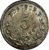 Mexico Zacatecas Silver 1879/8 Zs S 5 Centavos OVERDATE aUNC KM# 398.10