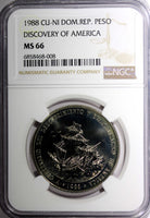 Dominican Republic 1988 1 Peso  Discovery of America NGC MS66 KM# 66 (08)