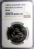 Dominican Republic 1988 1 Peso  Discovery of America NGC MS66 KM# 66 (08)