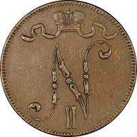 Finland Russian Nicolas II (1895-1917) Copper 1917 5 Pennia KM# 15 (21 601)