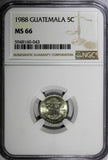 Guatemala 1988 5 Centavos Smaller letters.Dots NGC MS66 TOP GRADED KM# 276.4 (3)