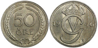 Sweden Gustaf V Nickel-Bronze 1946 TS 50 Ore  High Grade KM# 796 (22 010)
