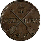 Sweden Gustaf IV Adolf 1807 1/4 Skilling Mint-641,000 Better Date KM# 564 (904)