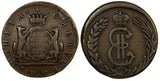 RUSSIA SIBERIA Catherina II Copper 1779/69 KM 2 Kopecks OVERDATE Suzun C#4 (298)