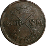 SWEDEN Adolf Frederick (1751-1771) Copper 1766 S.M.2 Ore 33.7 mm KM# 461(15 624)