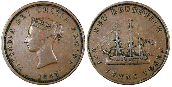 CANADA New Brunswick Victoria  Copper 1843 1 Penny Token 34,1 mm KM# 2 (21 091)