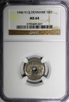 Denmark Christian X 1946 N; GJ 10 Ore NGC MS64 HIGH GRADE KM# 822.2 (027)