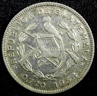 GUATEMALA Silver 1934 10 Centavos Royal British Mint KM# 239.2 (23 402)