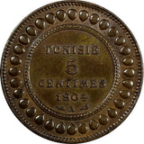 Tunisia Muhammad IV Bronze AH1322//1904 A 5 Centimes BROWN UNC KM# 228 (20 651)