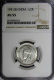 India-British George VI Silver 1941 (B) 1/2 Rupee Bombay NGC AU55 KM# 551 (015)