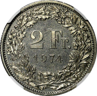 Switzerland 1974  2 Francs NGC MS64 GEM BU BETTER DATE KM# 21a.1 (055)